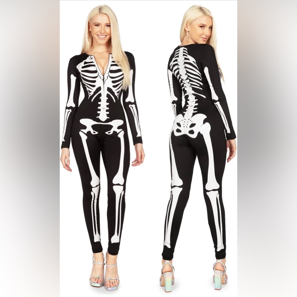 Tipsy Elves Women's Black & White Skeleton bodysuit